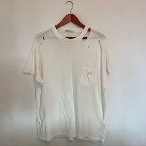 We The Free White Distressed Short Sleeve Lucky Tee in Ivory
